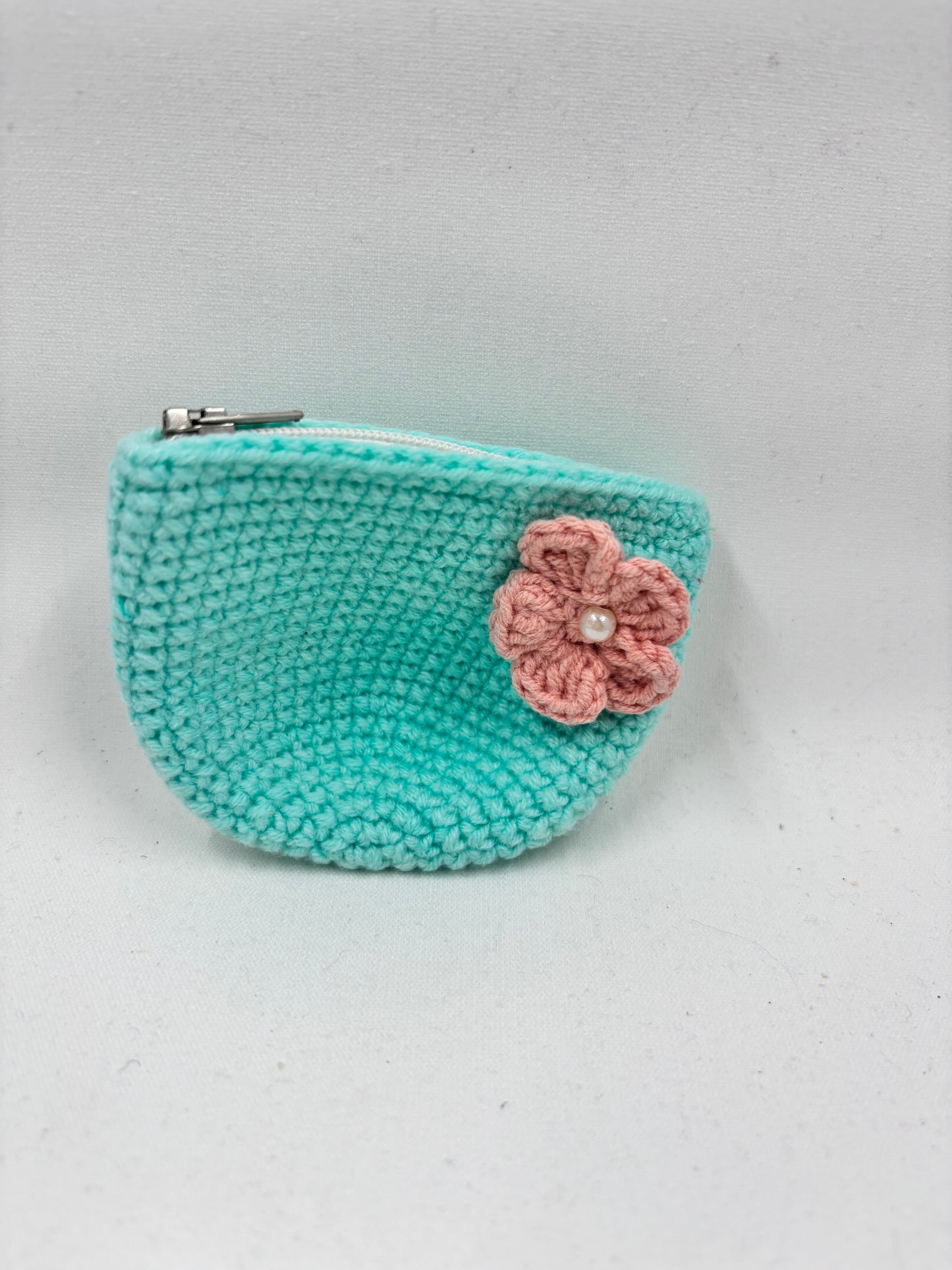 Handmade Crochet Coin Purse with Flower Accent