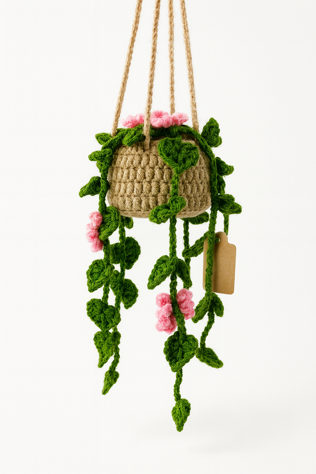 Crochet Hanging Basket-Pink Blossom Vine