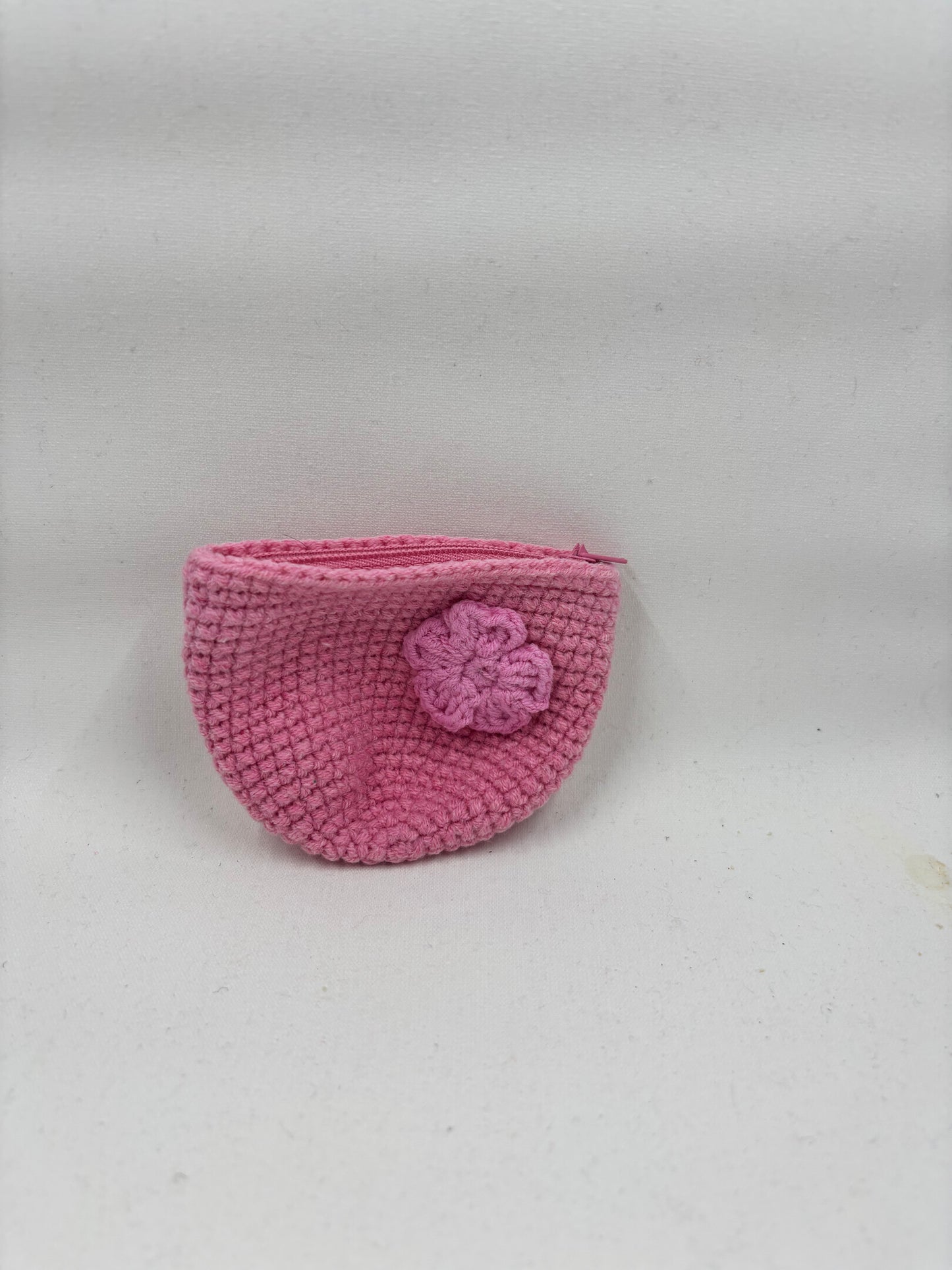 Handmade Crochet Coin Purse with Flower Accent