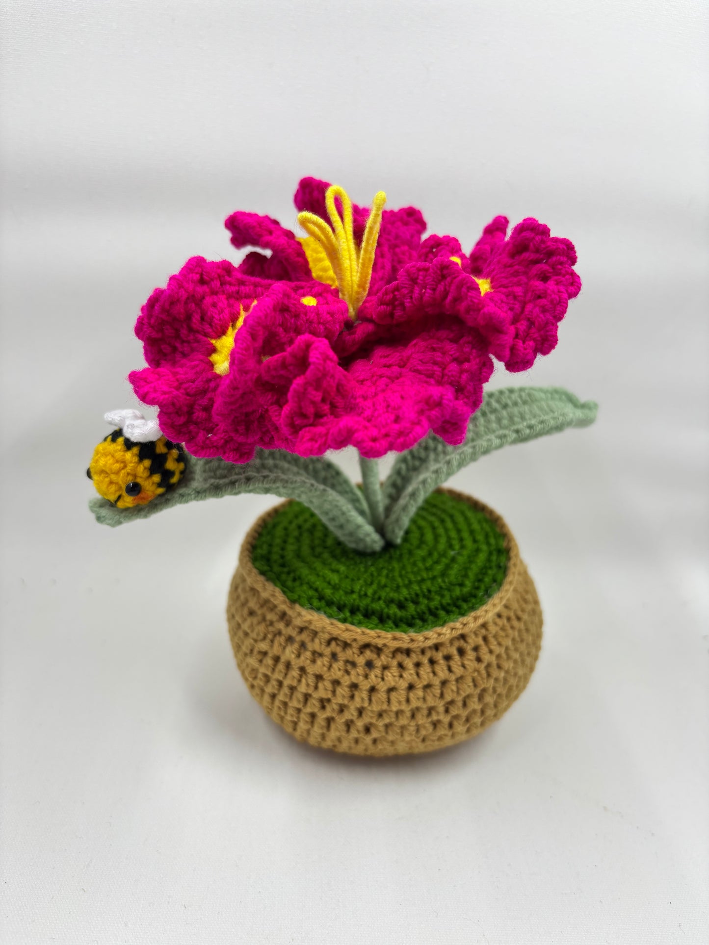 Crochet Hibiscus Flower Pot with Bee