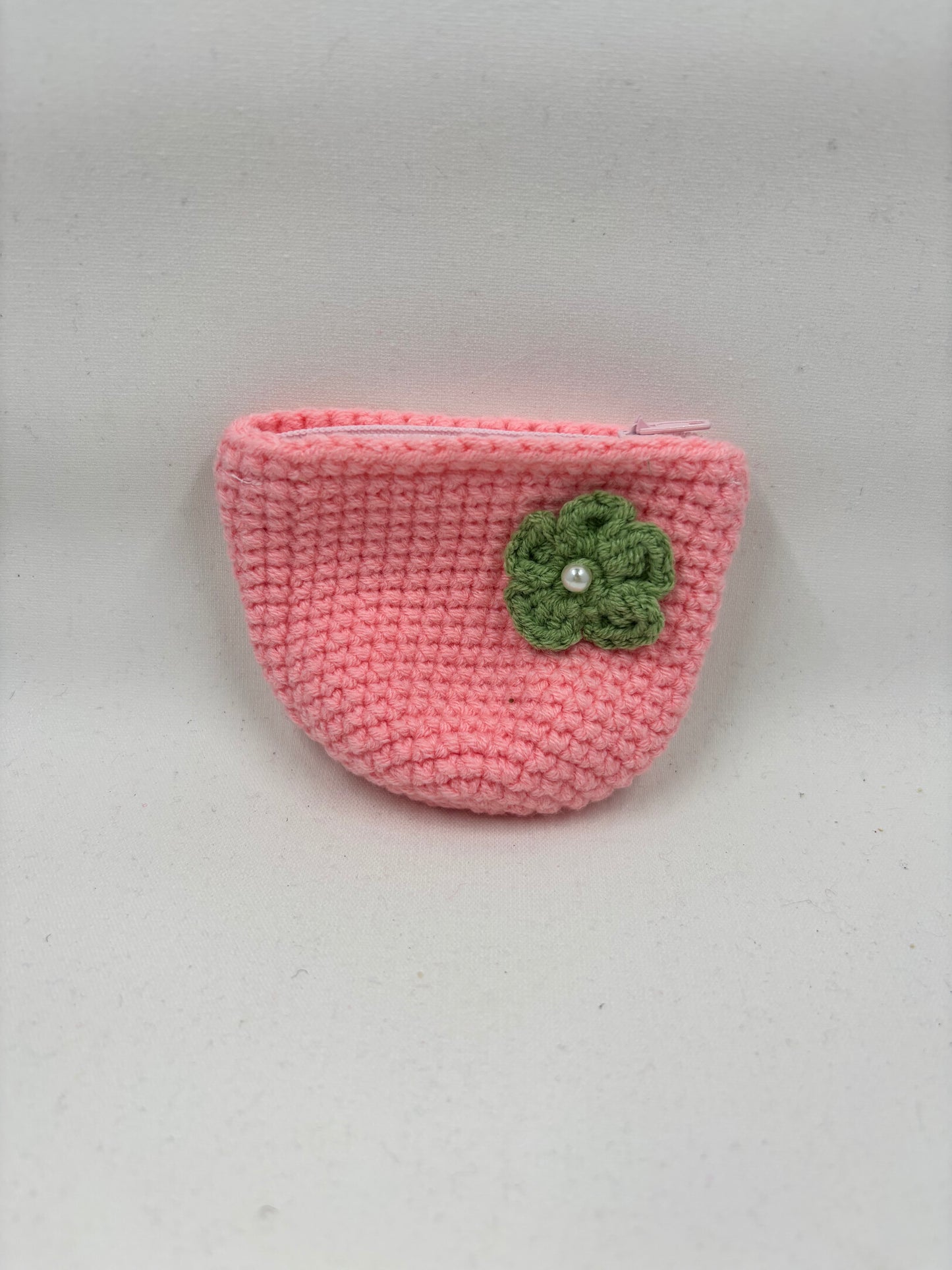 Handmade Crochet Coin Purse with Flower Accent