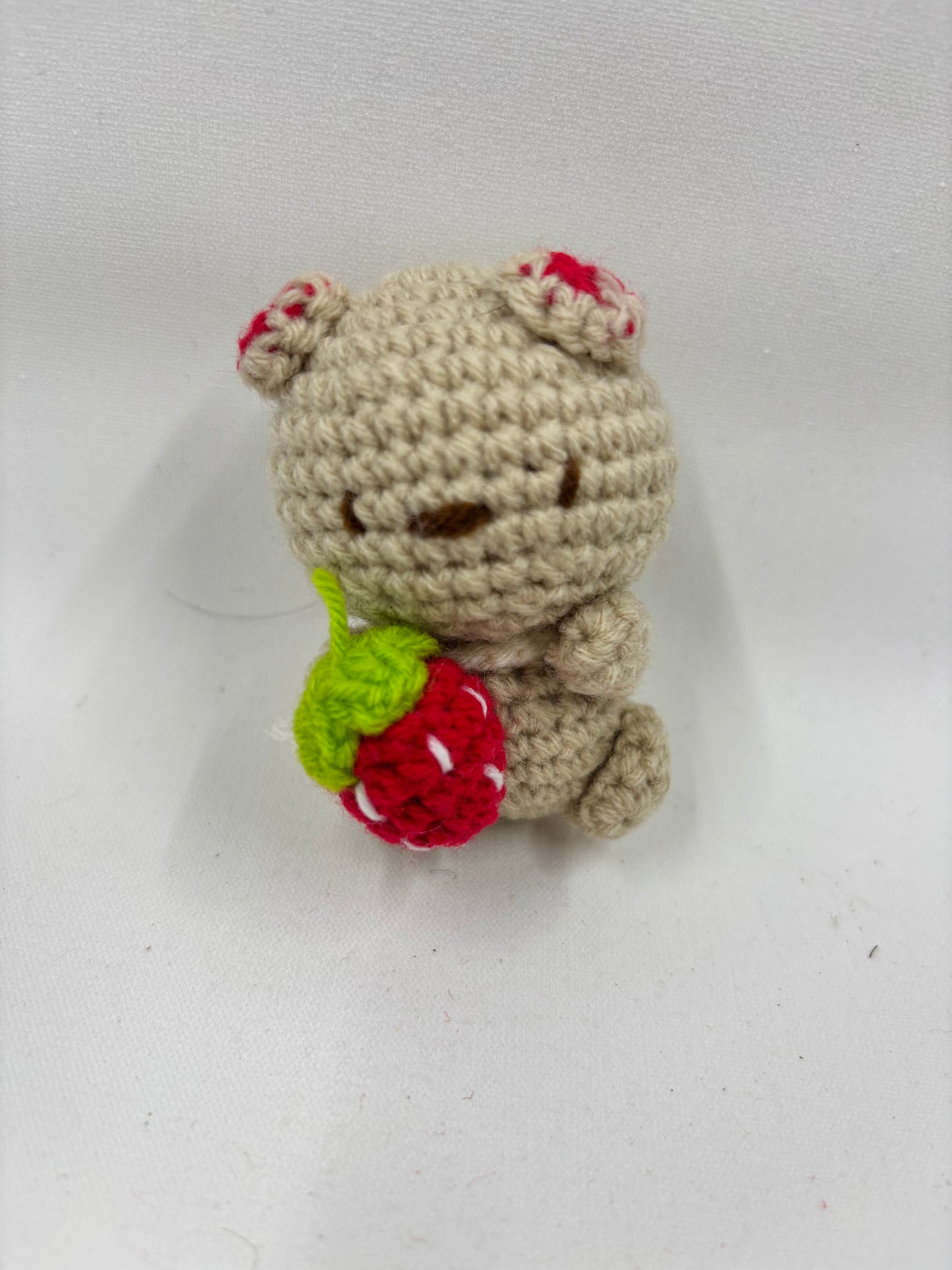 Crochet Bear with Strawberry and Scarf Keychain