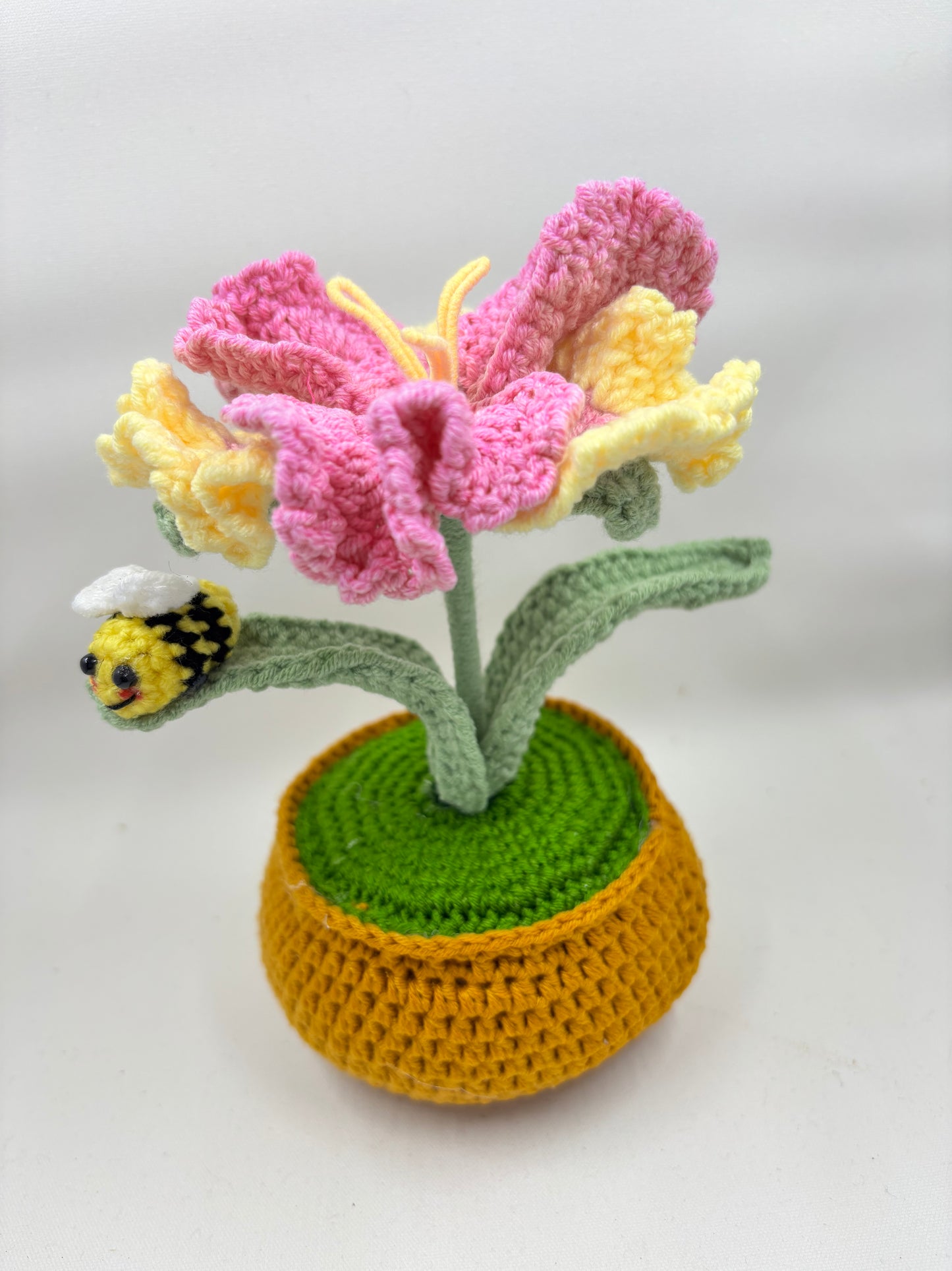 Crochet Hibiscus Flower Pot with Bee