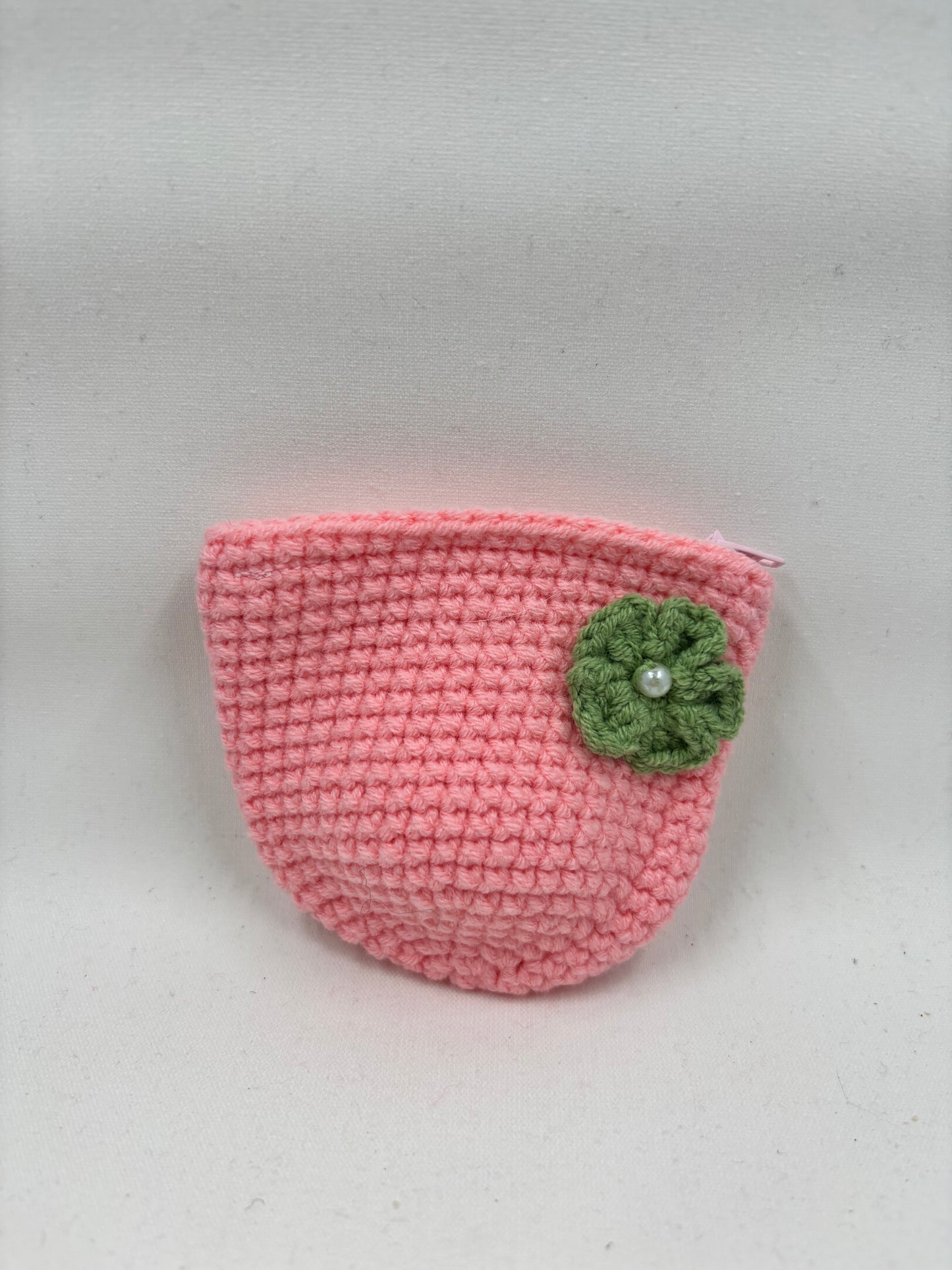 Handmade Crochet Coin Purse with Flower Accent