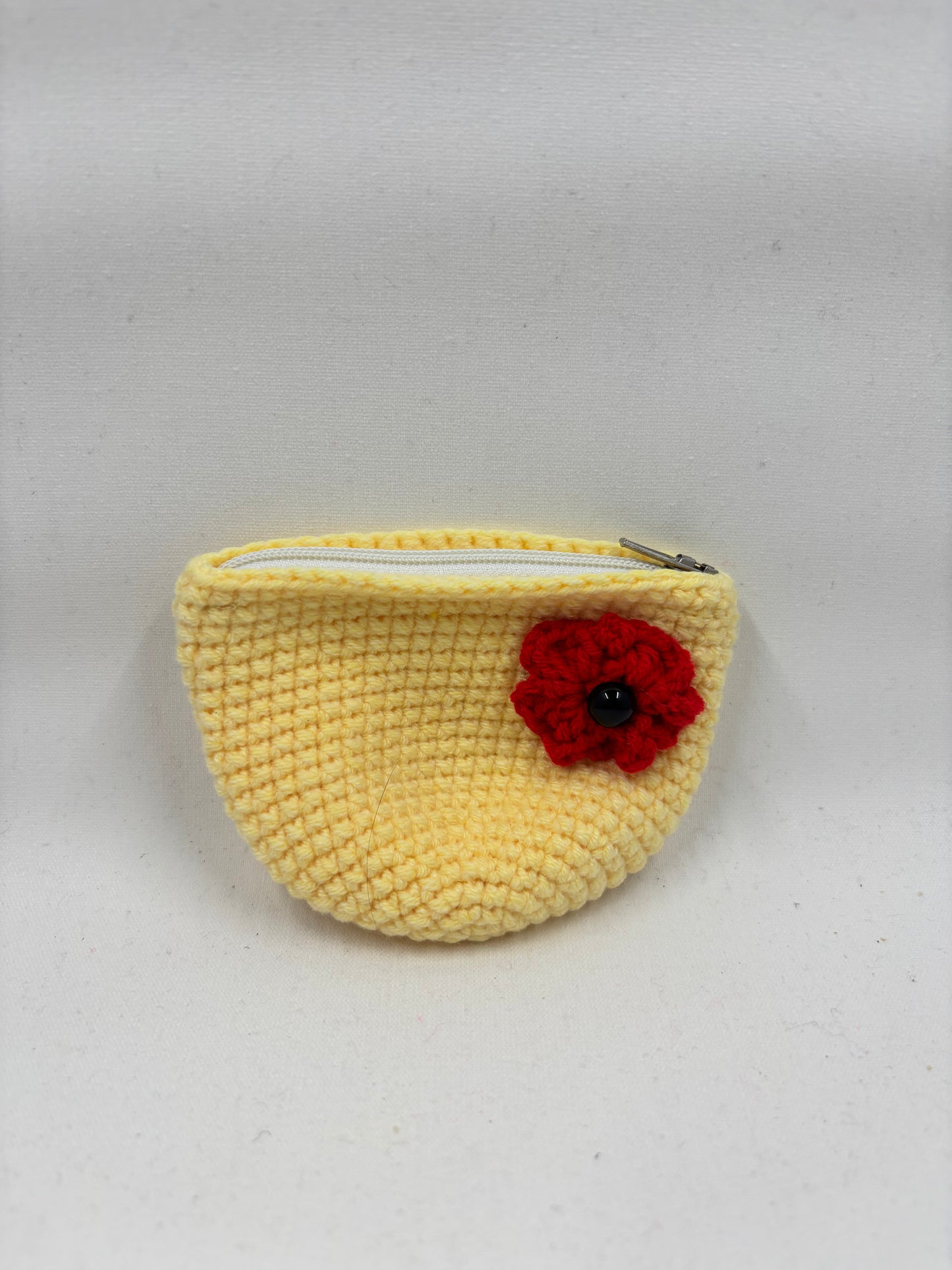 Handmade Crochet Coin Purse with Flower Accent