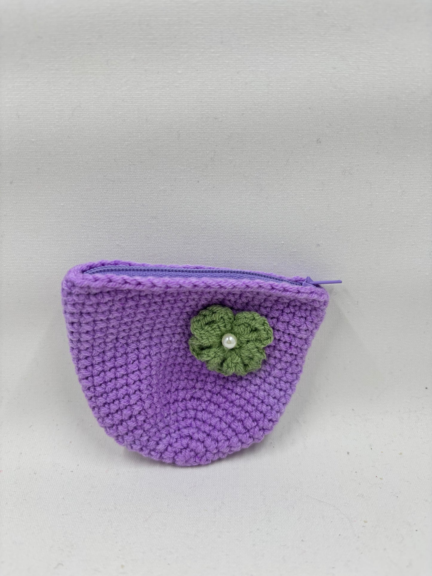 Handmade Crochet Coin Purse with Flower Accent
