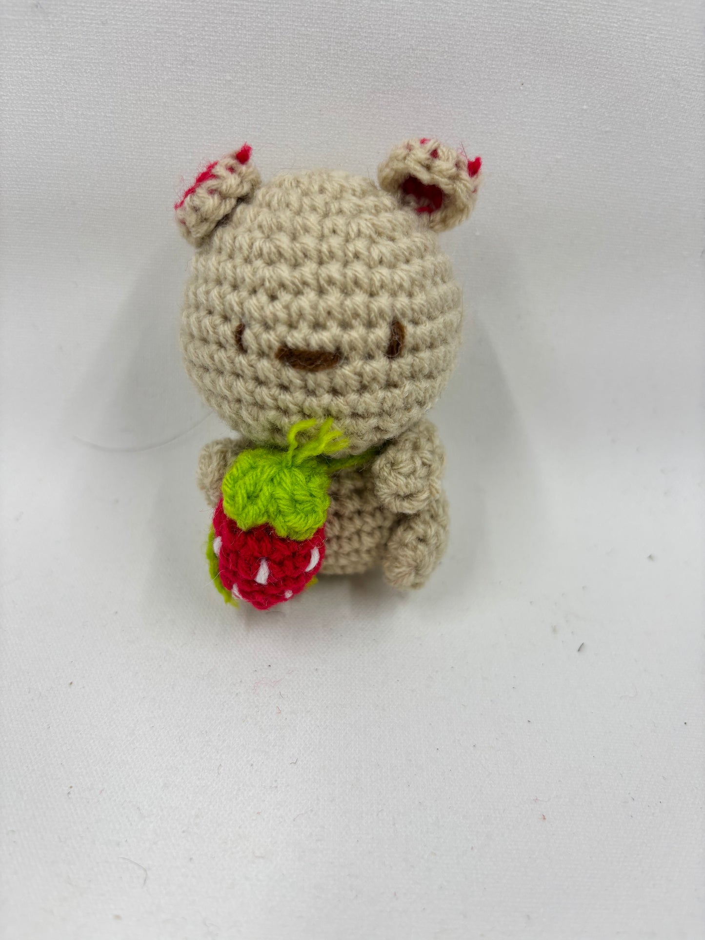 Crochet Bear with Strawberry and Scarf Keychain