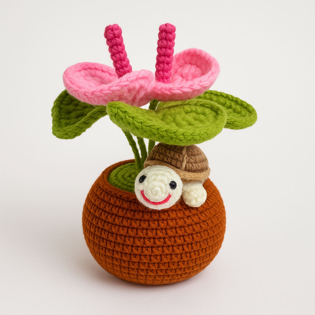 Crochet Lily Pad Flower with Turtle Flower Pot