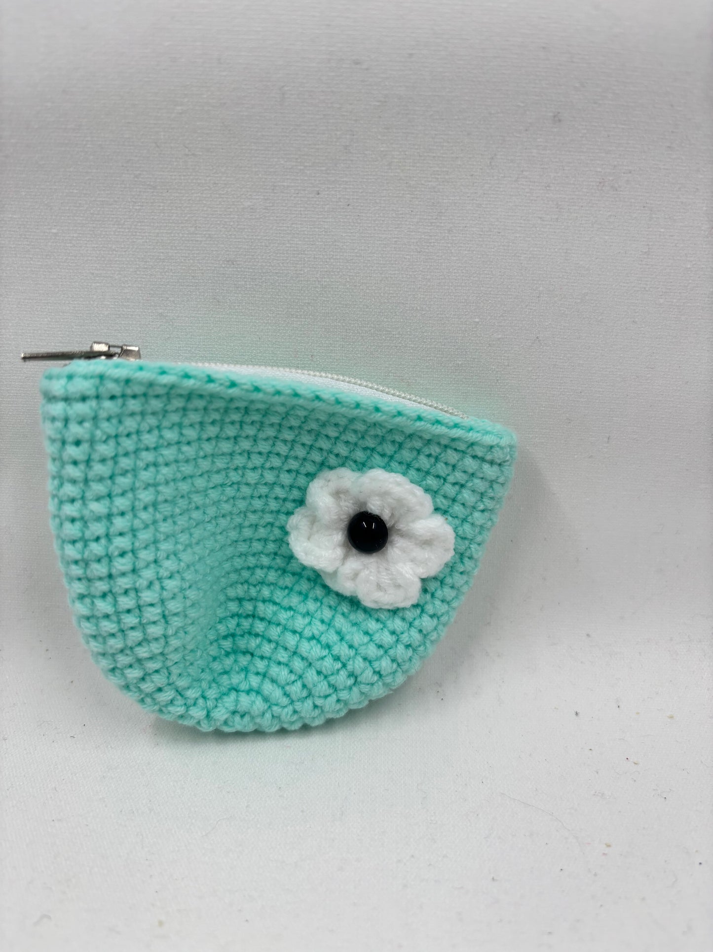 Handmade Crochet Coin Purse with Flower Accent