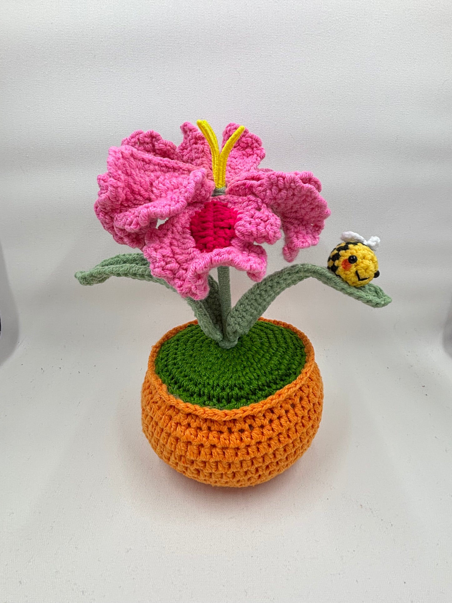 Crochet Hibiscus Flower Pot with Bee