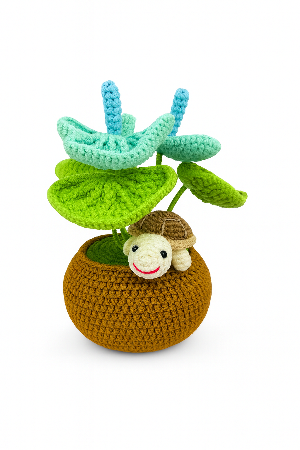 Crochet Lily Pad Flower with Turtle Flower Pot
