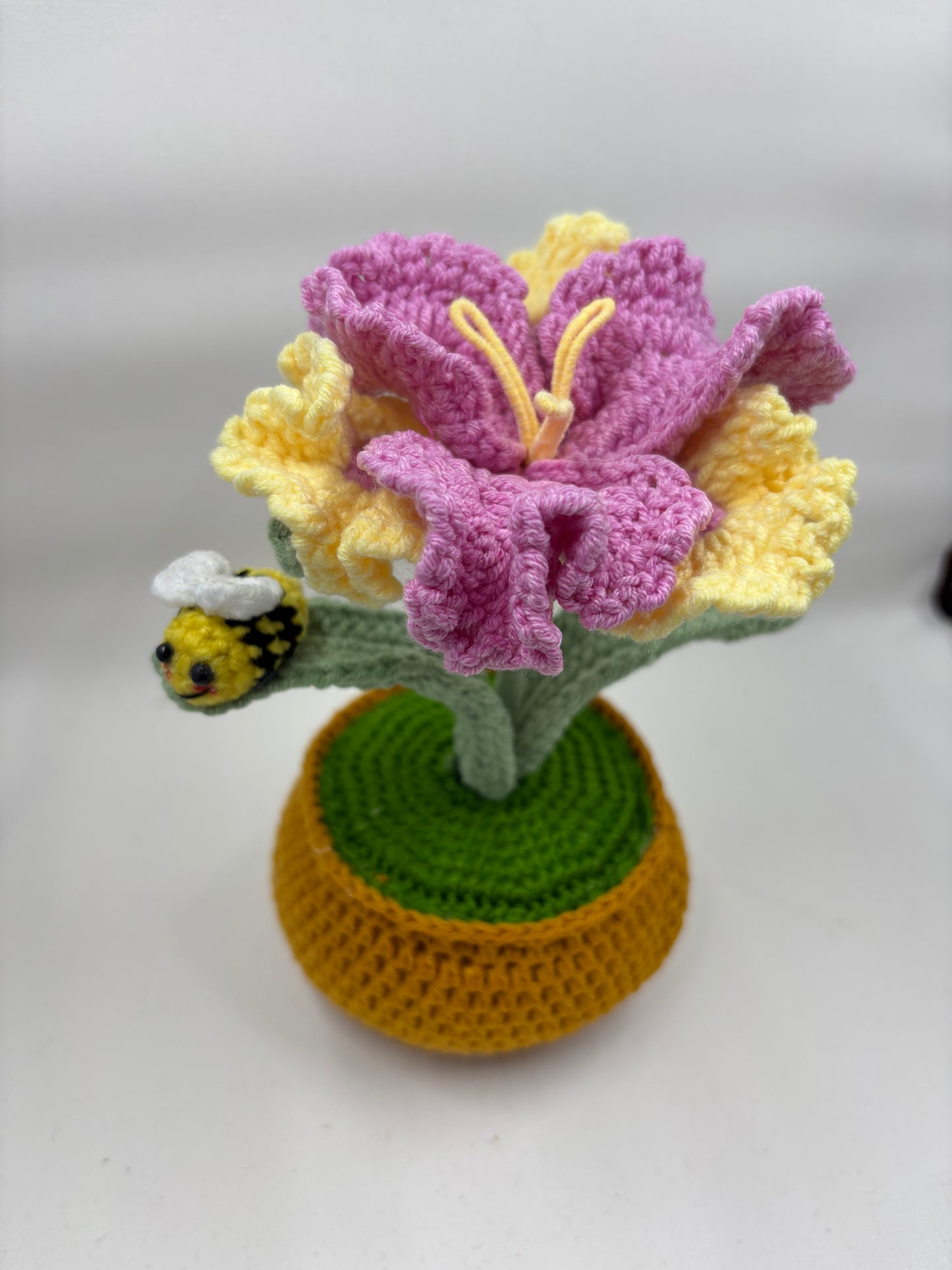 Crochet Hibiscus Flower Pot with Bee