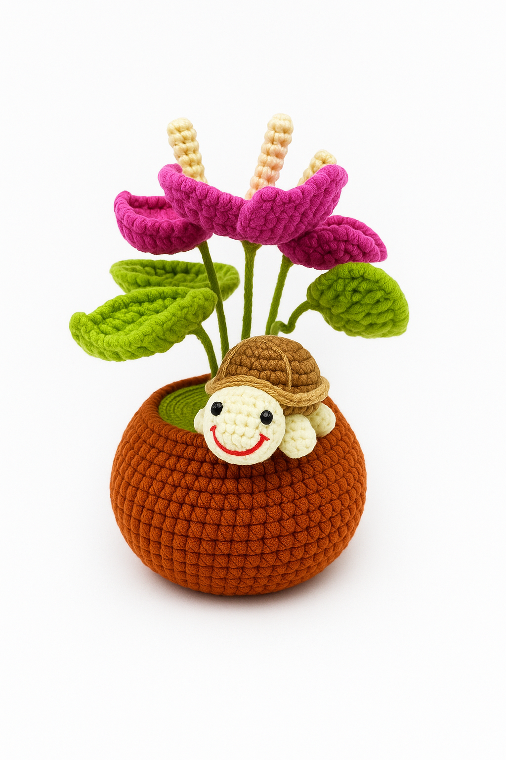 Crochet Lily Pad Flower with Turtle Flower Pot