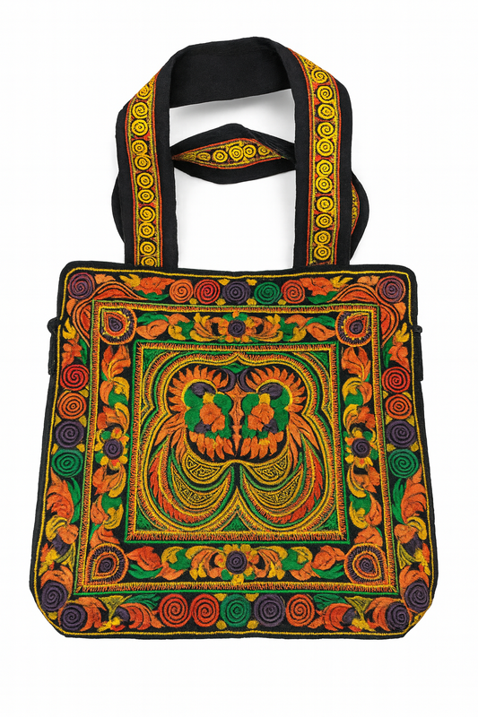 Embroidered Boho Mandala Tote Bag