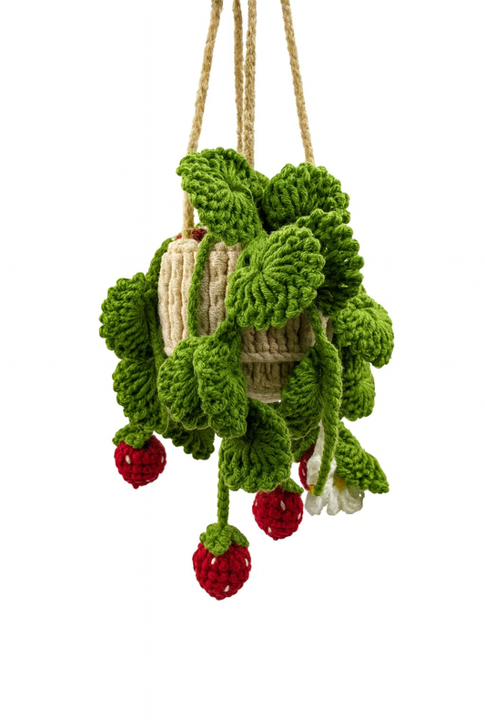 Crochet Strawberry Hanging Planter