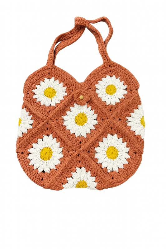 Terracotta Daisy Crochet Shoulder Bag