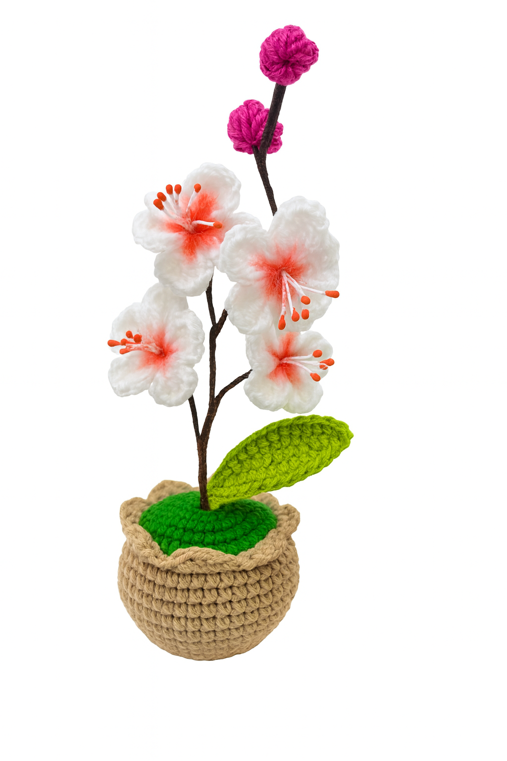 Crochet Cherry Blossom Potted Decor