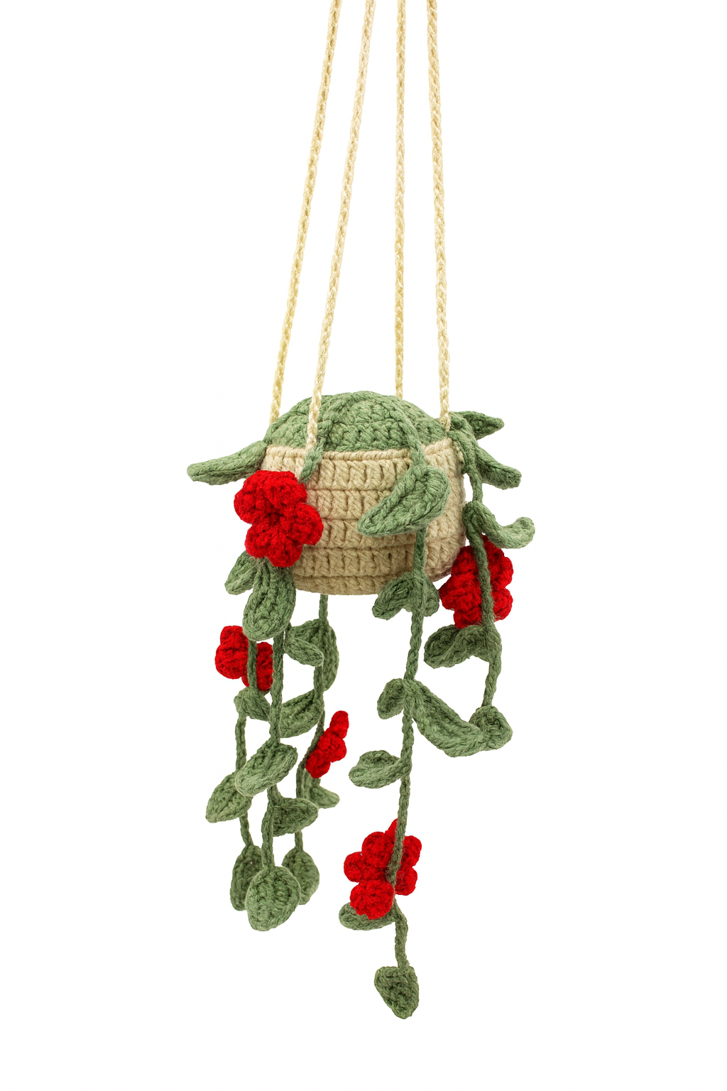 Crochet Hanging Plant-Red Blossom Vine