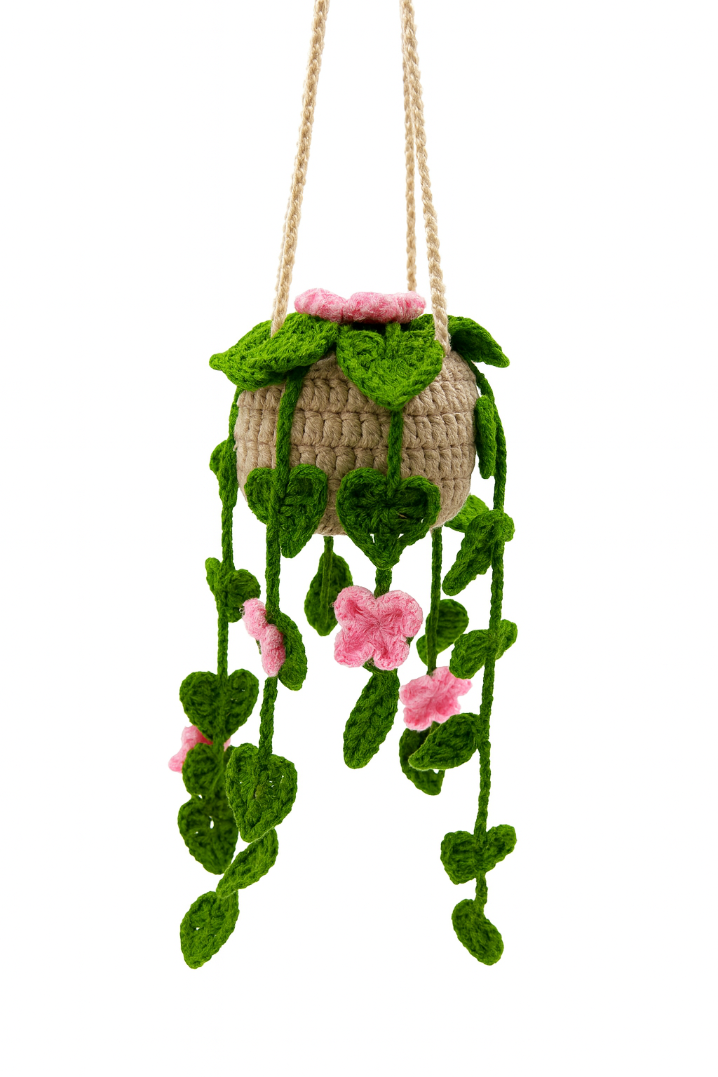 Crochet Hanging Vine Planter-Pink Blossom