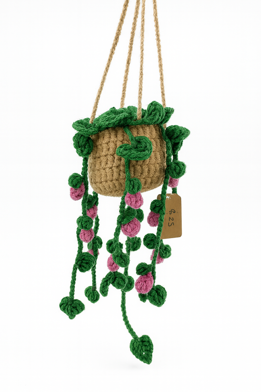 Crochet “String of Pearls and Peonies” Hanging Plant