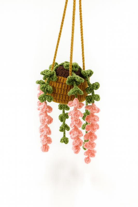 Crochet Cascading Pink Bloom Hanging Plant