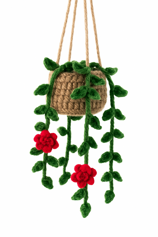 Crochet Red Blossoms Hanging Plant
