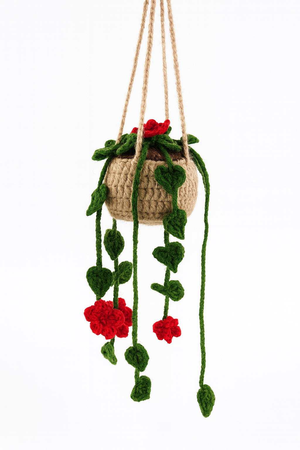 Crochet Hanging Planter-Red Bloom Vine