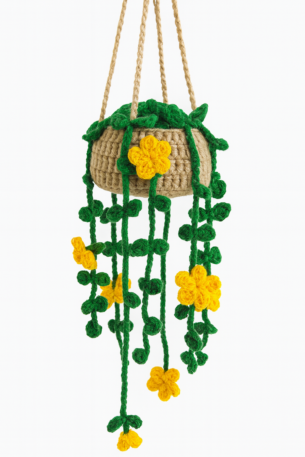Crochet Yellow Blossom Hanging Planter