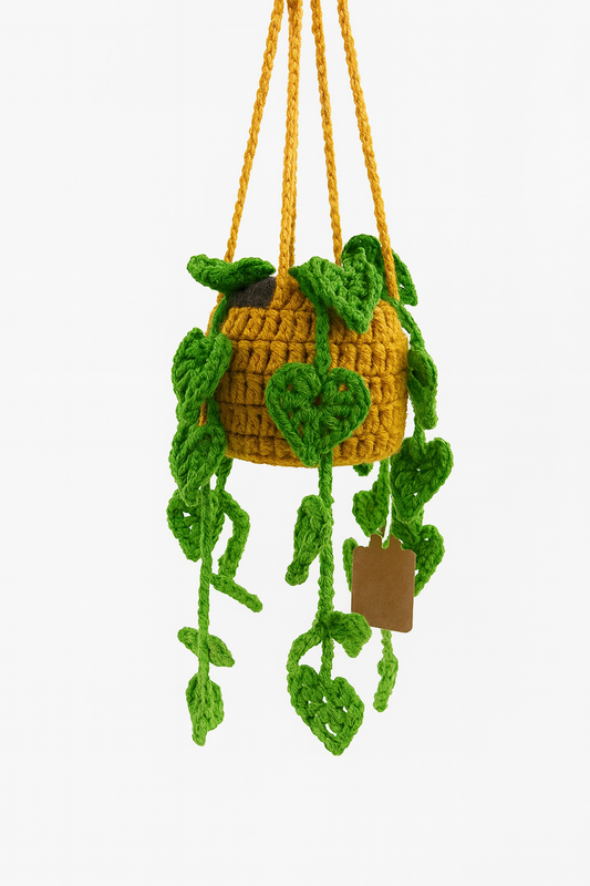 Crochet Hanging Heart-Leaf Vine Basket