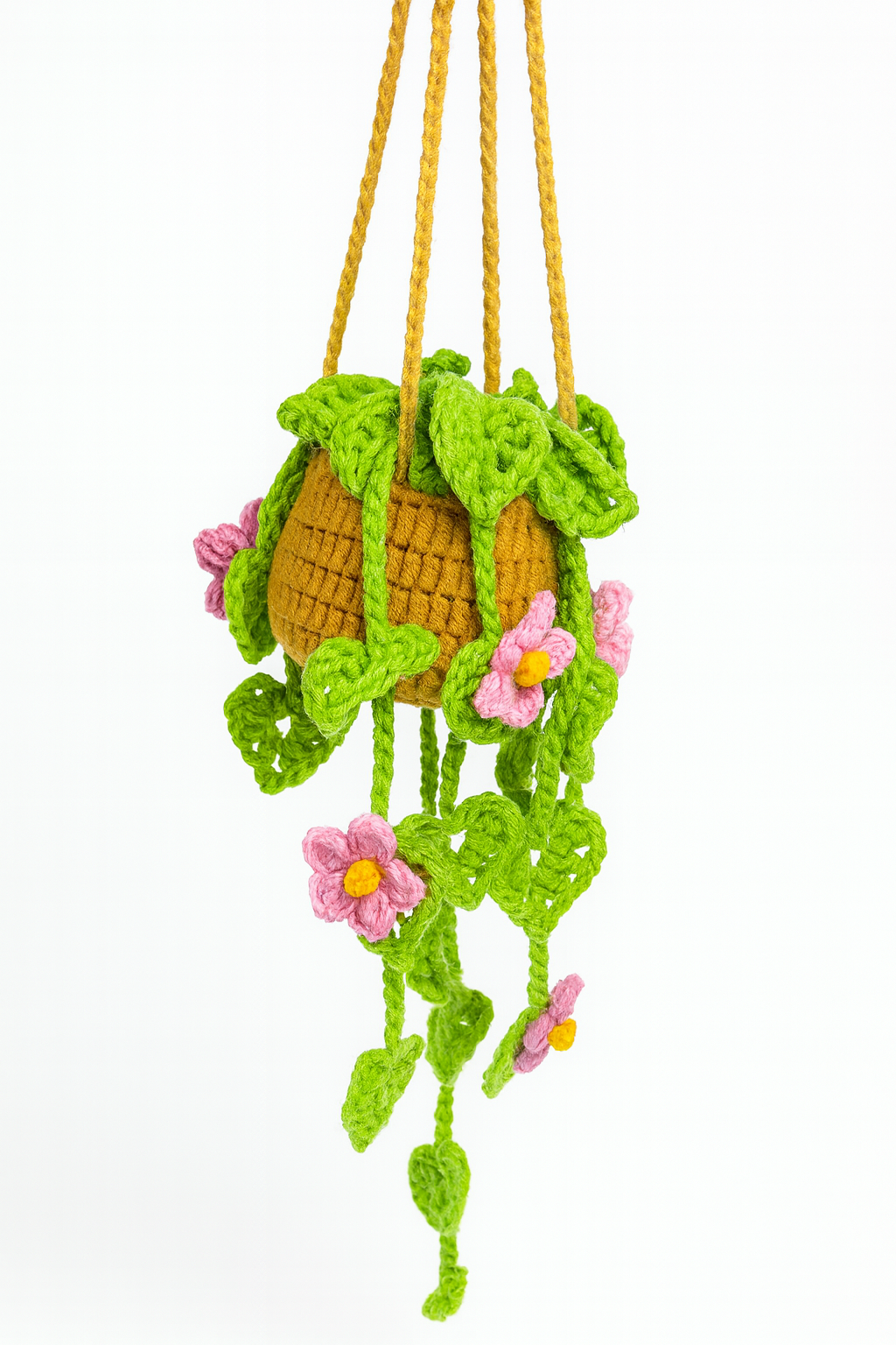 Crochet Pink Daisy Hanging Planter