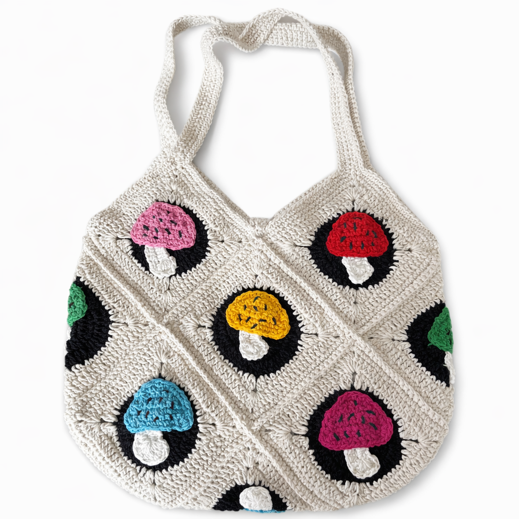 Handmade Crochet Mushroom Tote Bag