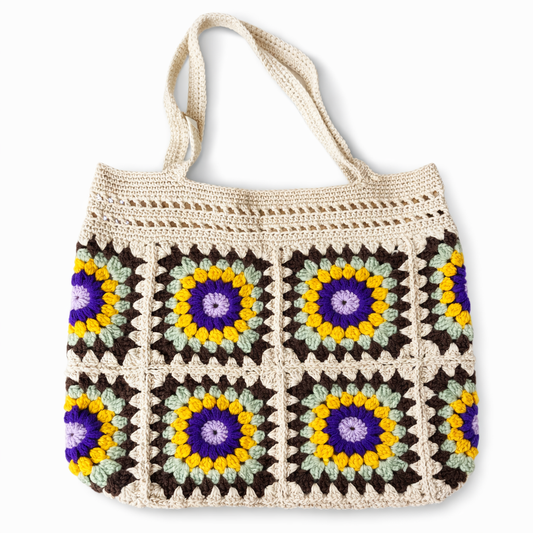 Handmade Crochet Sunflower Granny Square Tote Bag