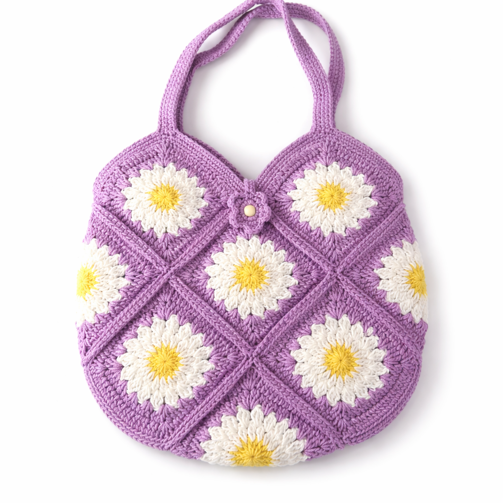 Handmade Purple Daisy Crochet Tote Bag