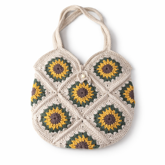 Handmade Sunflower Granny Square Crochet Tote Bag