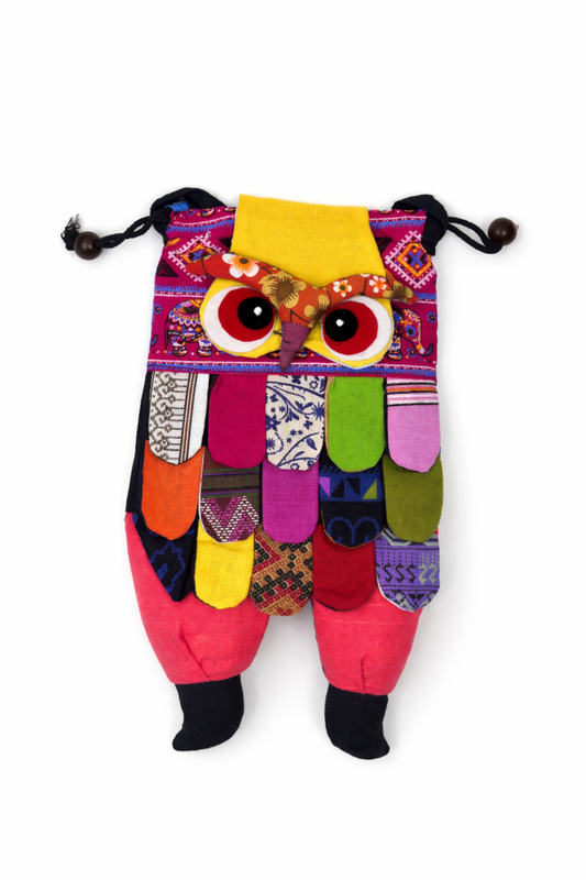 Handcrafted Patchwork Owl Drawstring Bag
