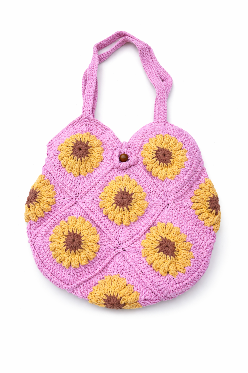 Handmade Pink sunflower Crochet Tote Bag
