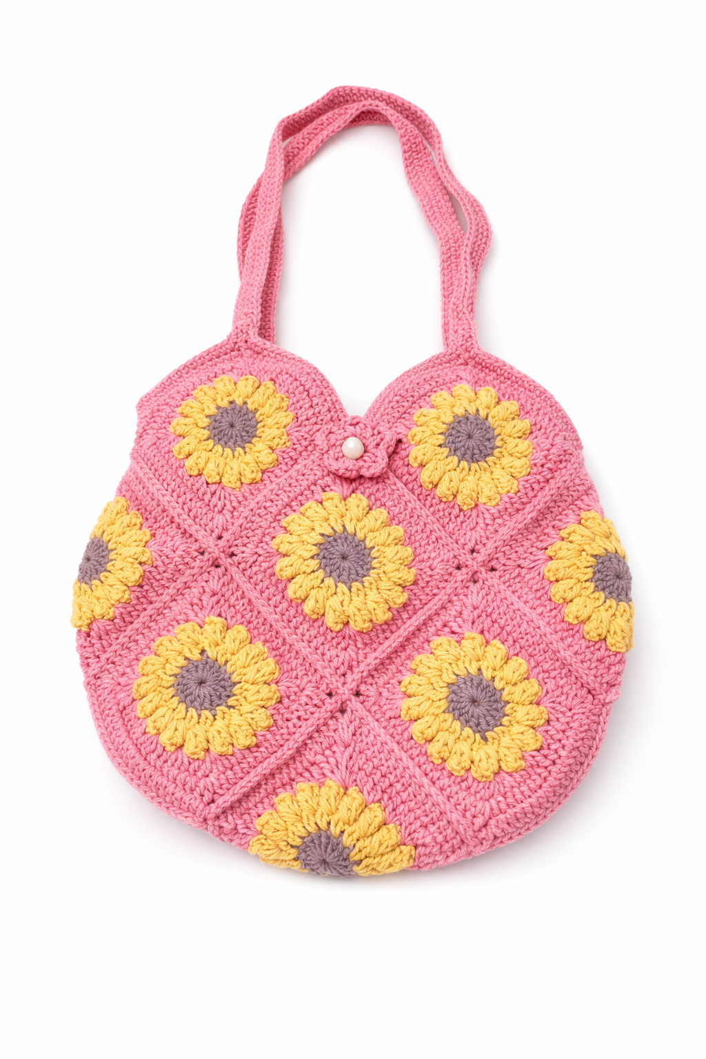 Handmade Coral Sunflower Crochet Tote Bag