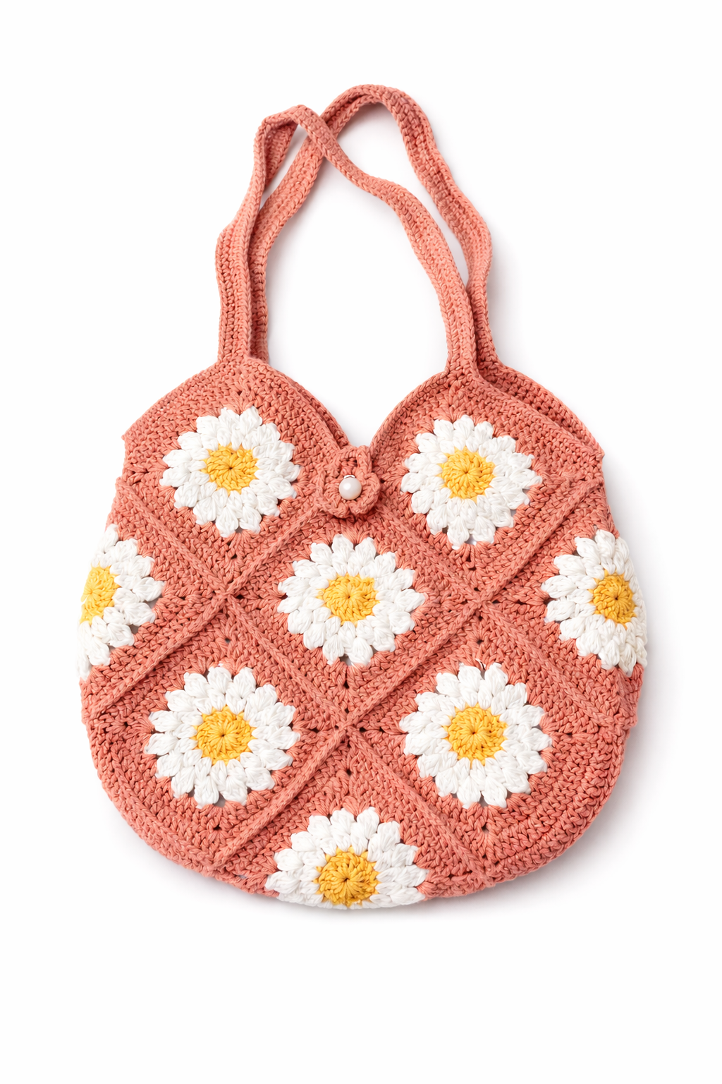 Handmade Crochet Brown Daisy Tote Bag