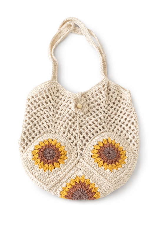 Small Crochet Sunflower Mesh Tote Bag