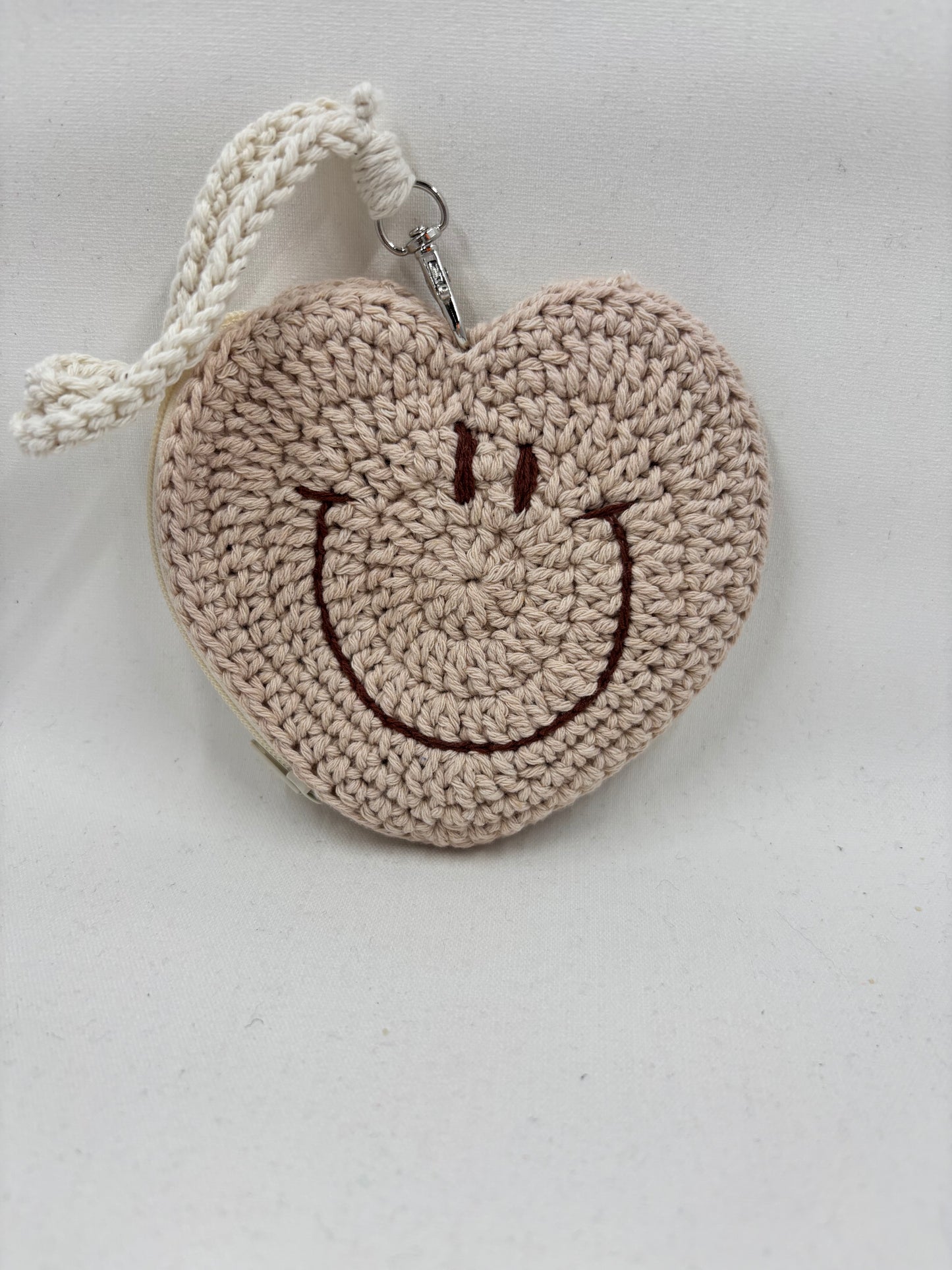 Crochet Heart Smiley Coin Purse