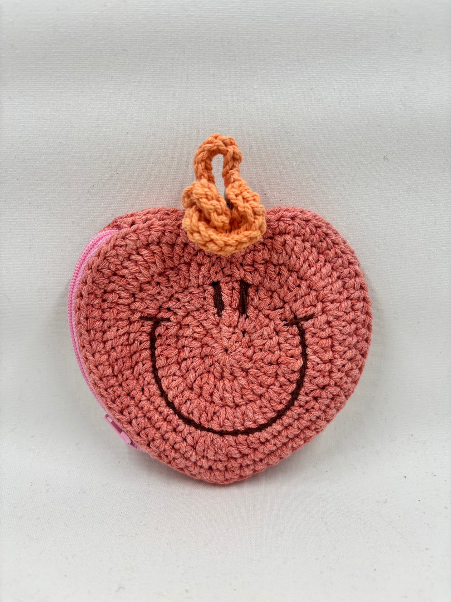 Crochet Heart Smiley Coin Purse