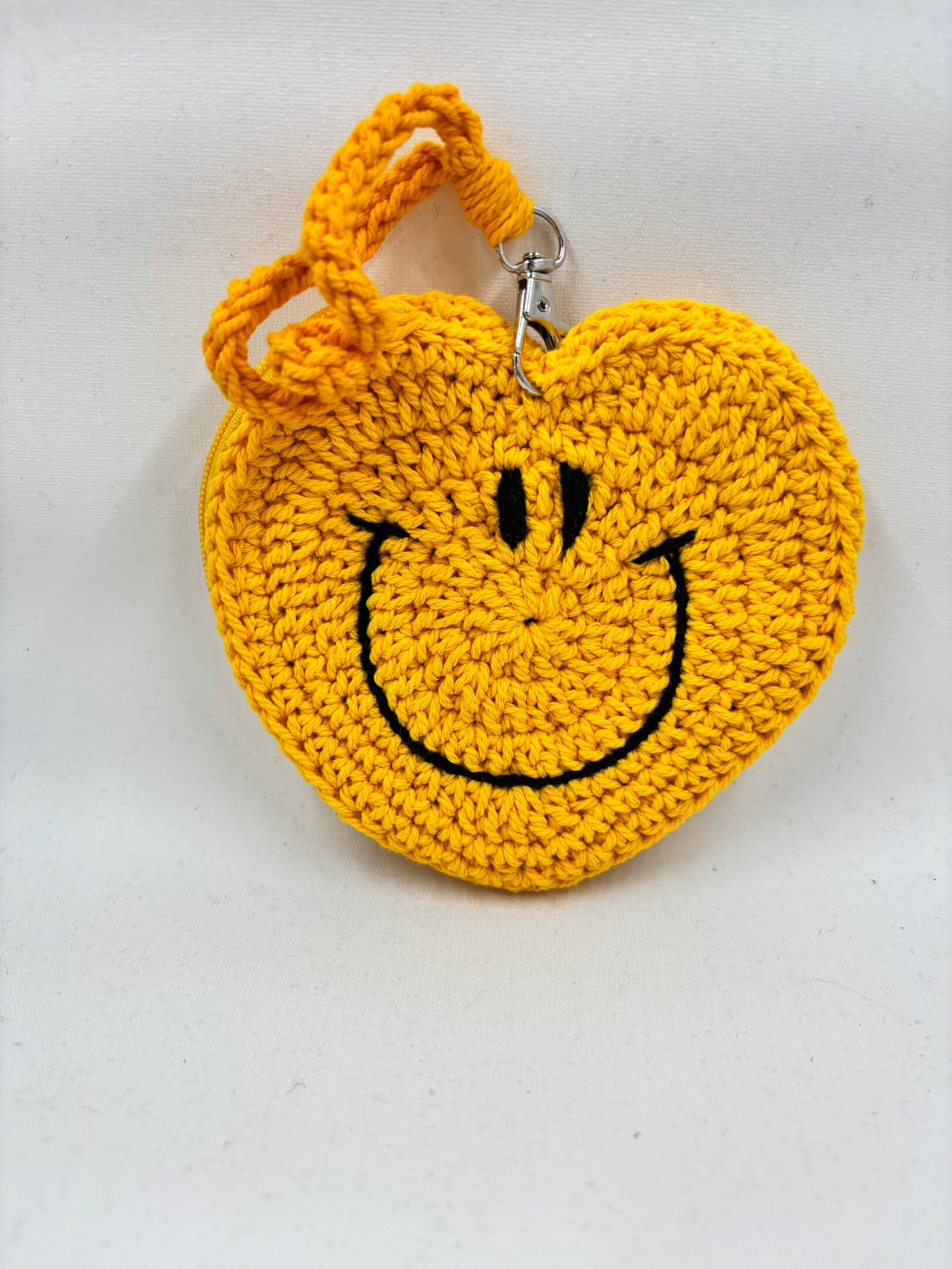 Crochet Heart Shaped Smiley Coin Purse