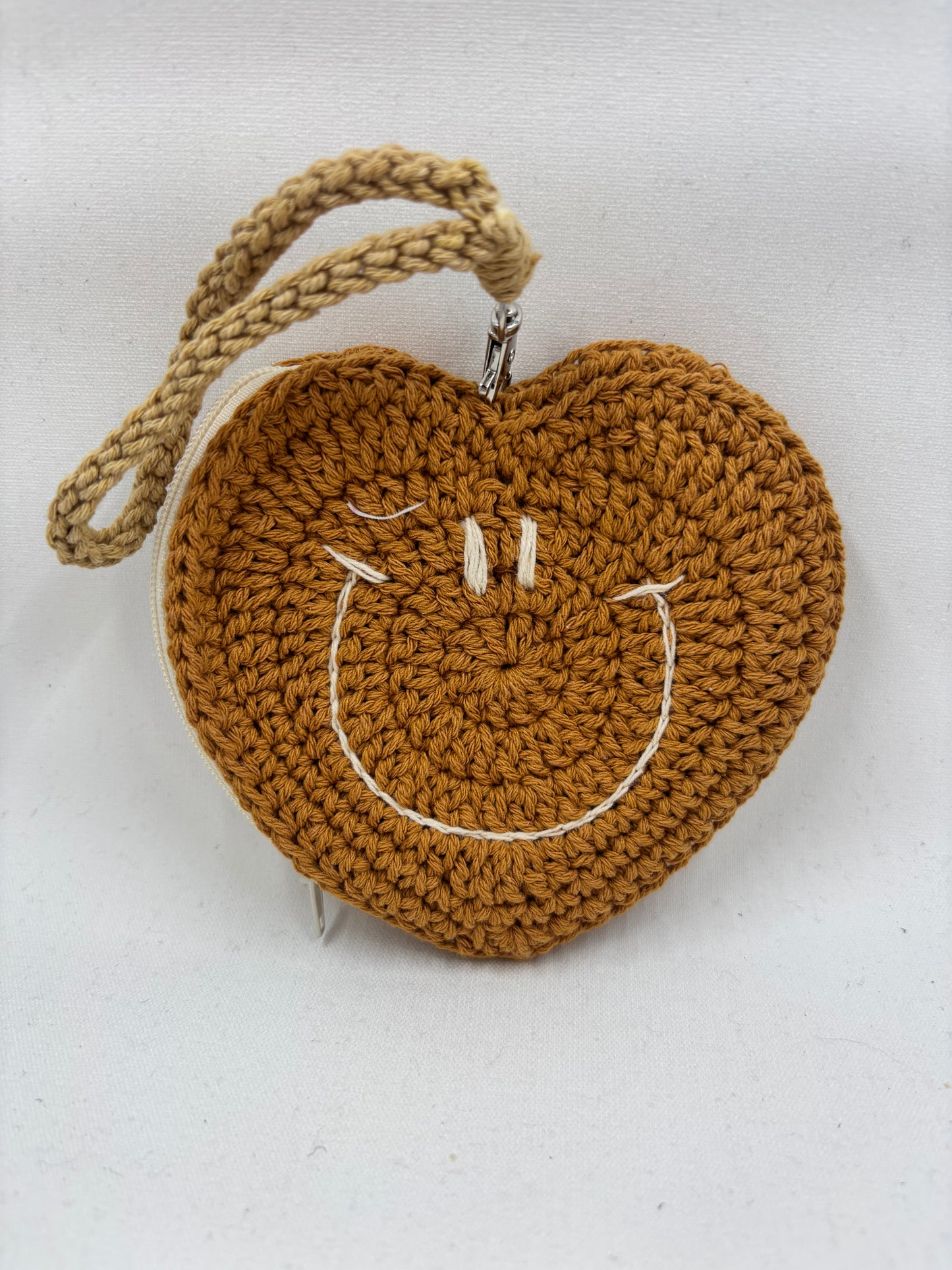 Crochet Heart Shaped Smiley Coin Purse