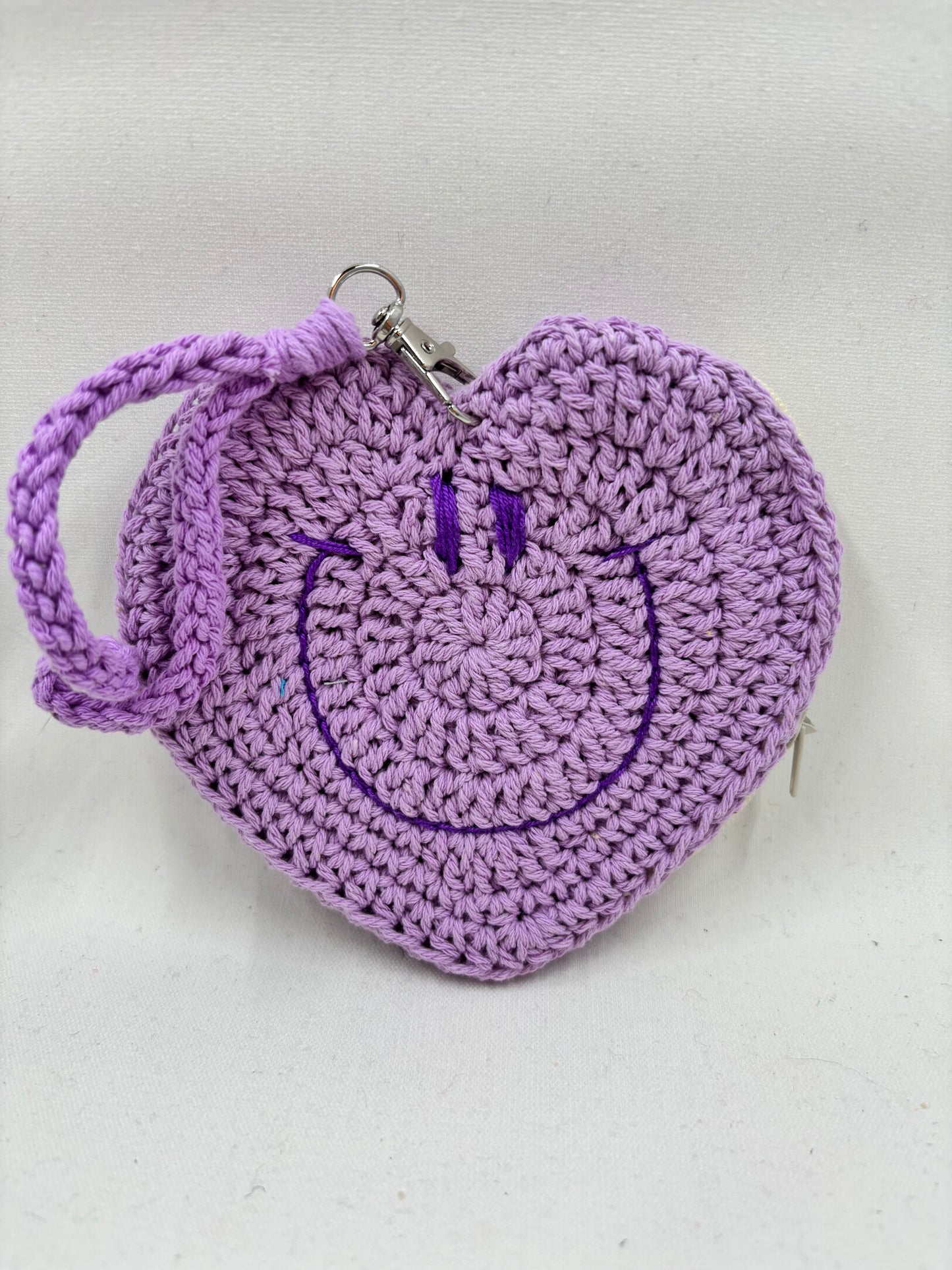 Crochet Heart Shaped Smiley Coin Purse