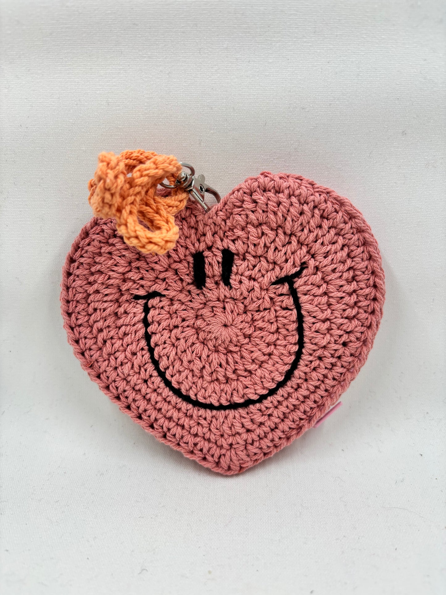 Crochet Heart Shaped Smiley Coin Purse
