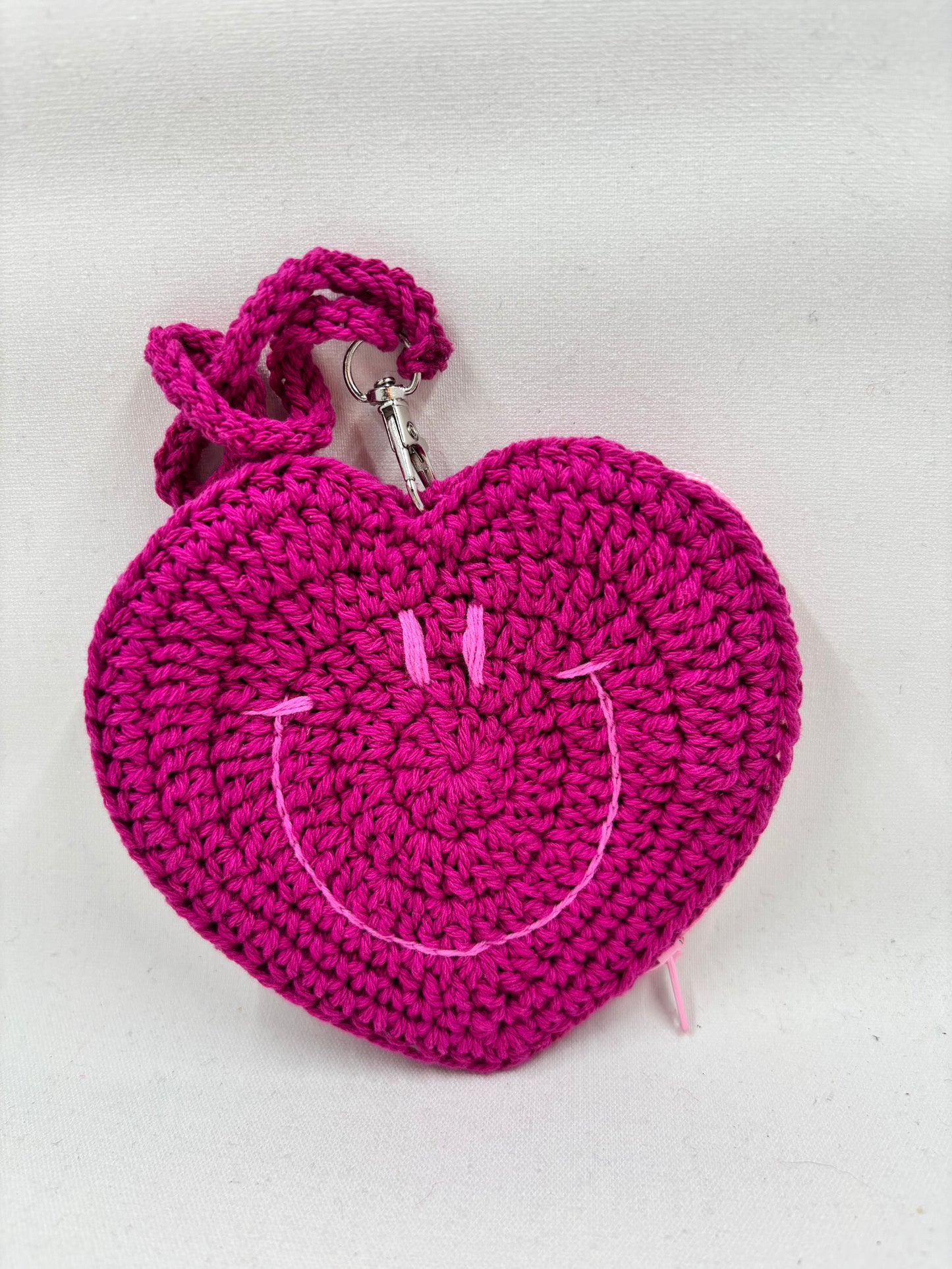 Crochet Heart Shaped Smiley Coin Purse