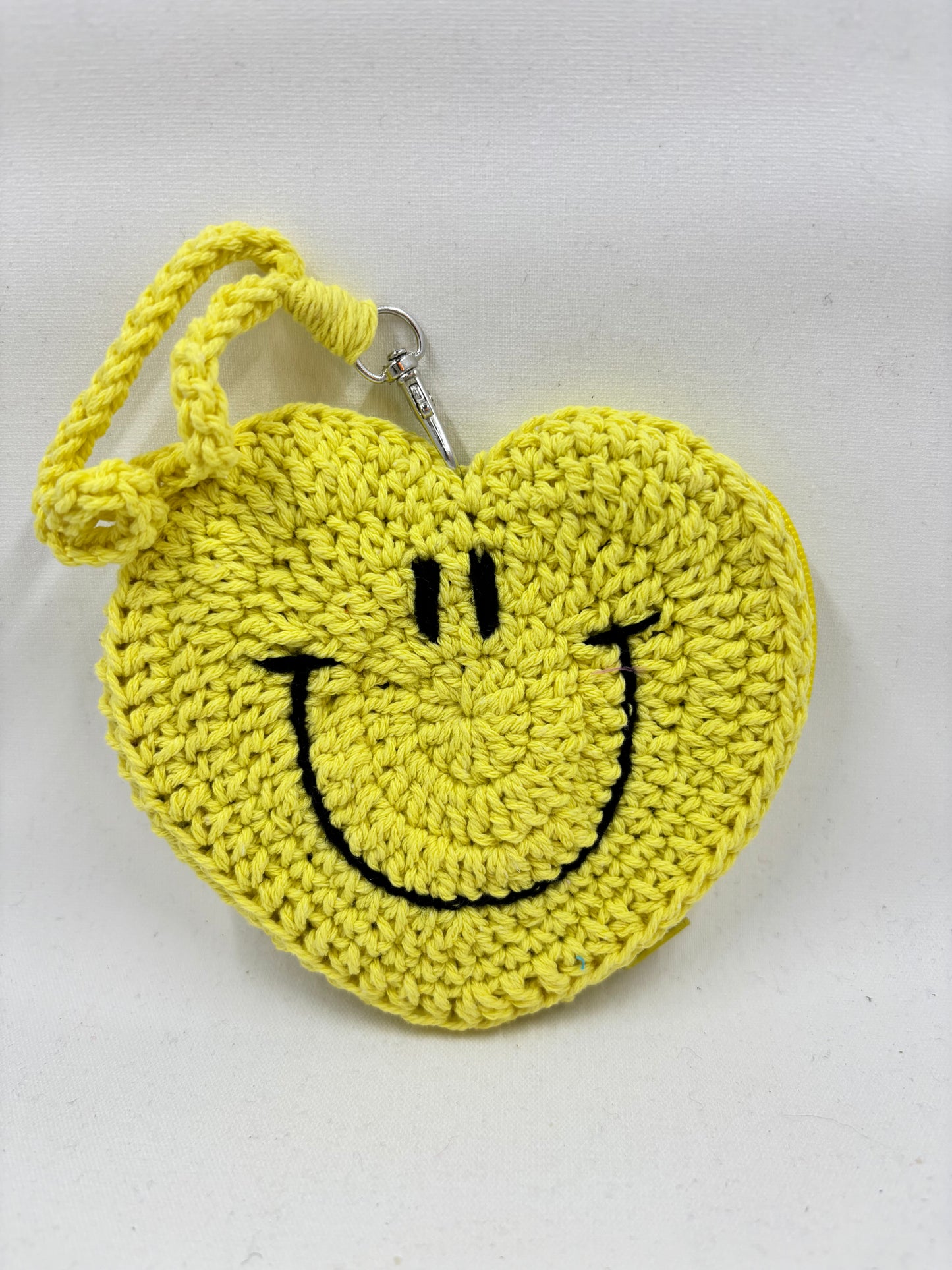 Crochet Heart Shaped Smiley Coin Purse