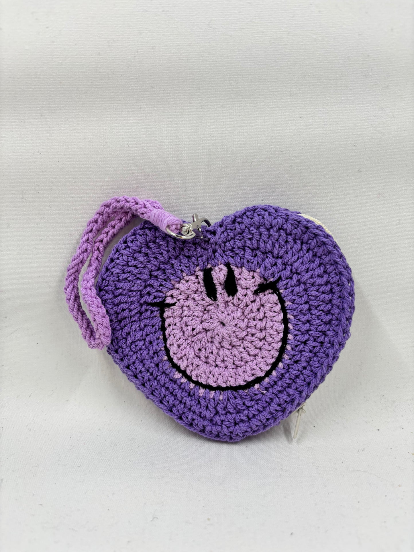 Crochet Heart Shaped Smiley Coin Purse