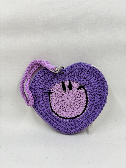 Crochet Heart Shaped Smiley Coin Purse