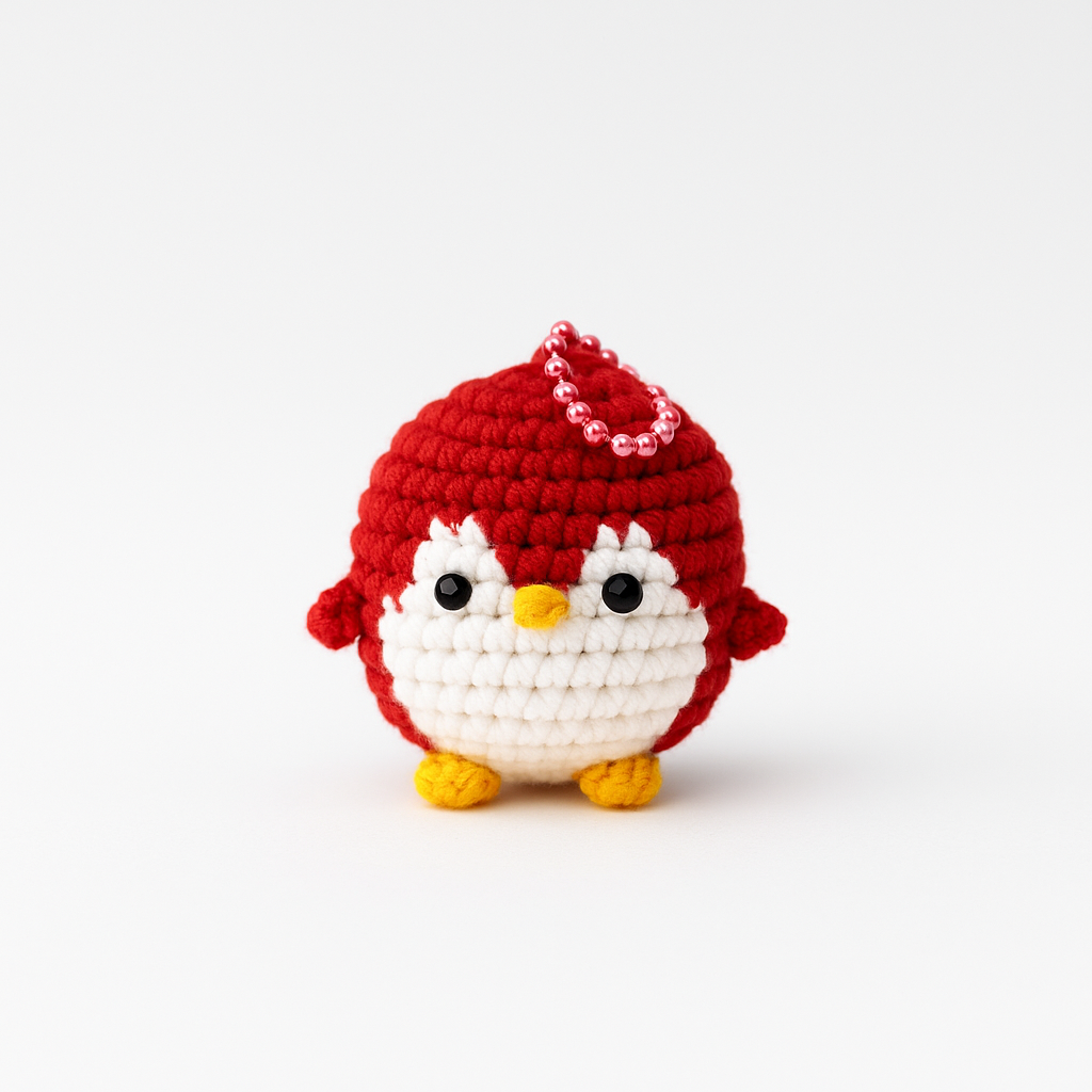 Crochet Round Penguin Keychain